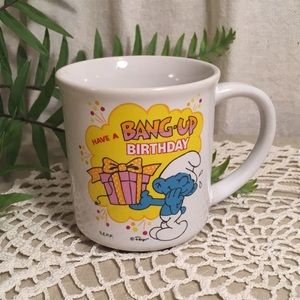 Vintage 80s Jokey Smurf Bang Up Birthday Mug Korea